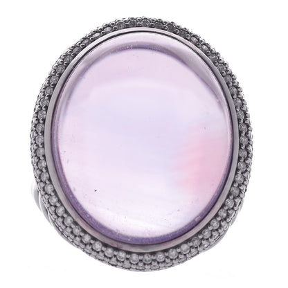 David Yurman Sterling Silver Pink Agate Diamond Signature Oval Ring 55 7.25 1 of 5