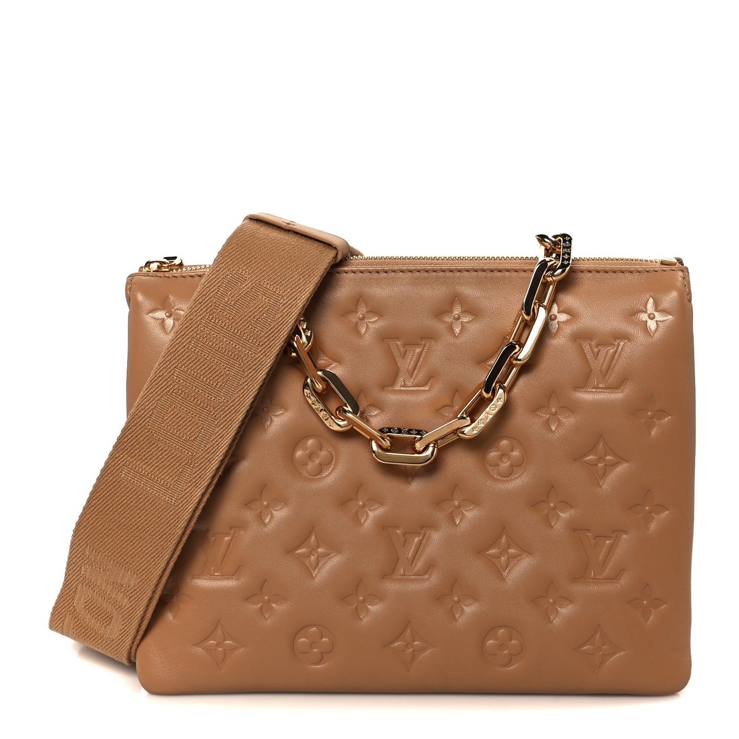 Lambskin Embossed Monogram Coussin PM Camel