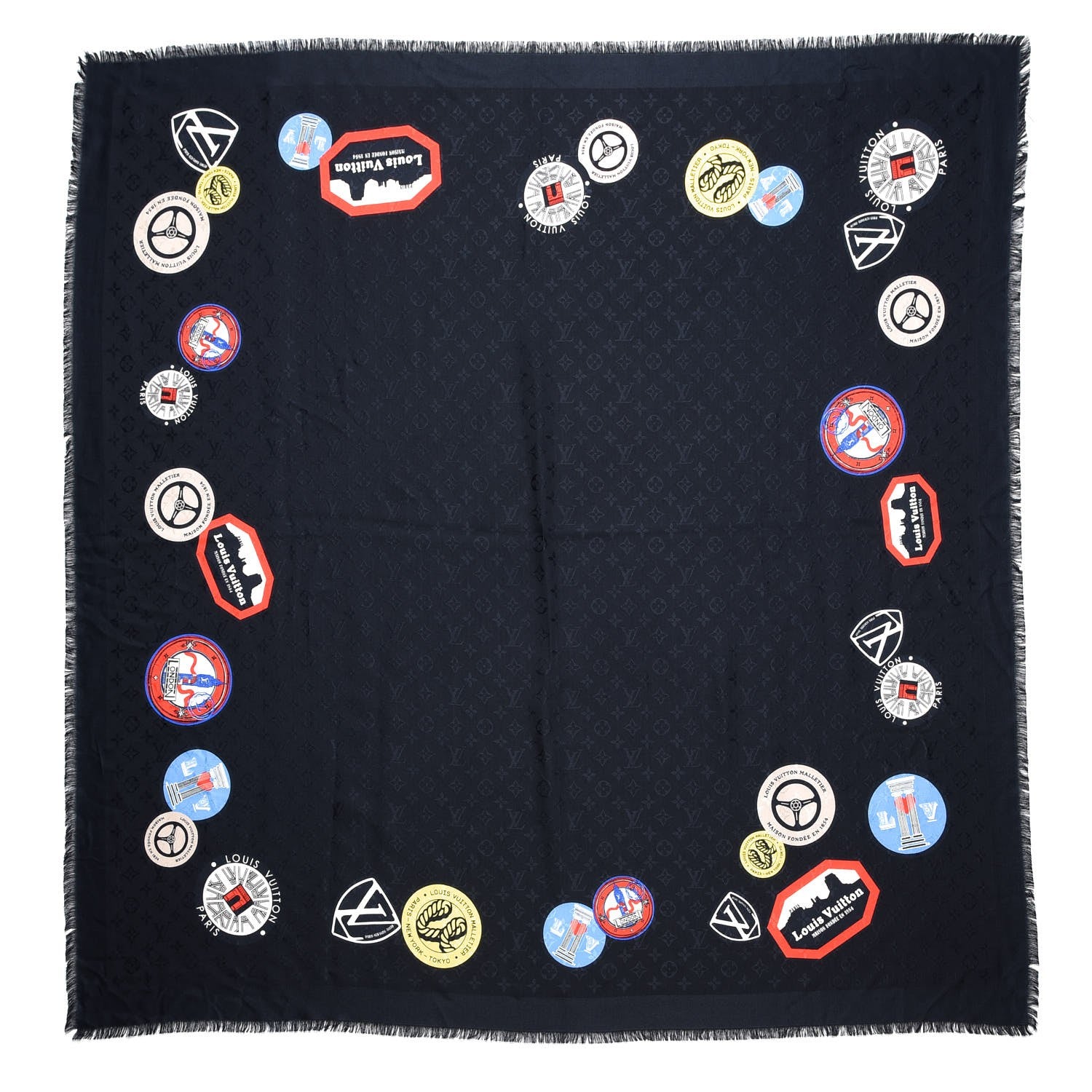 Louis Vuitton Silk Wool Monogram World Tour Shawl Black 1 of 11