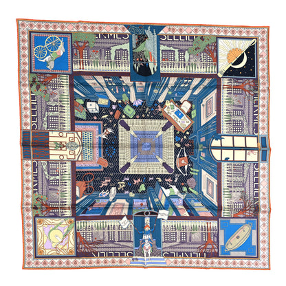 Hermes Silk Objets De Curiosite Scarf 90 Bleu Vert Rose 1 of 4