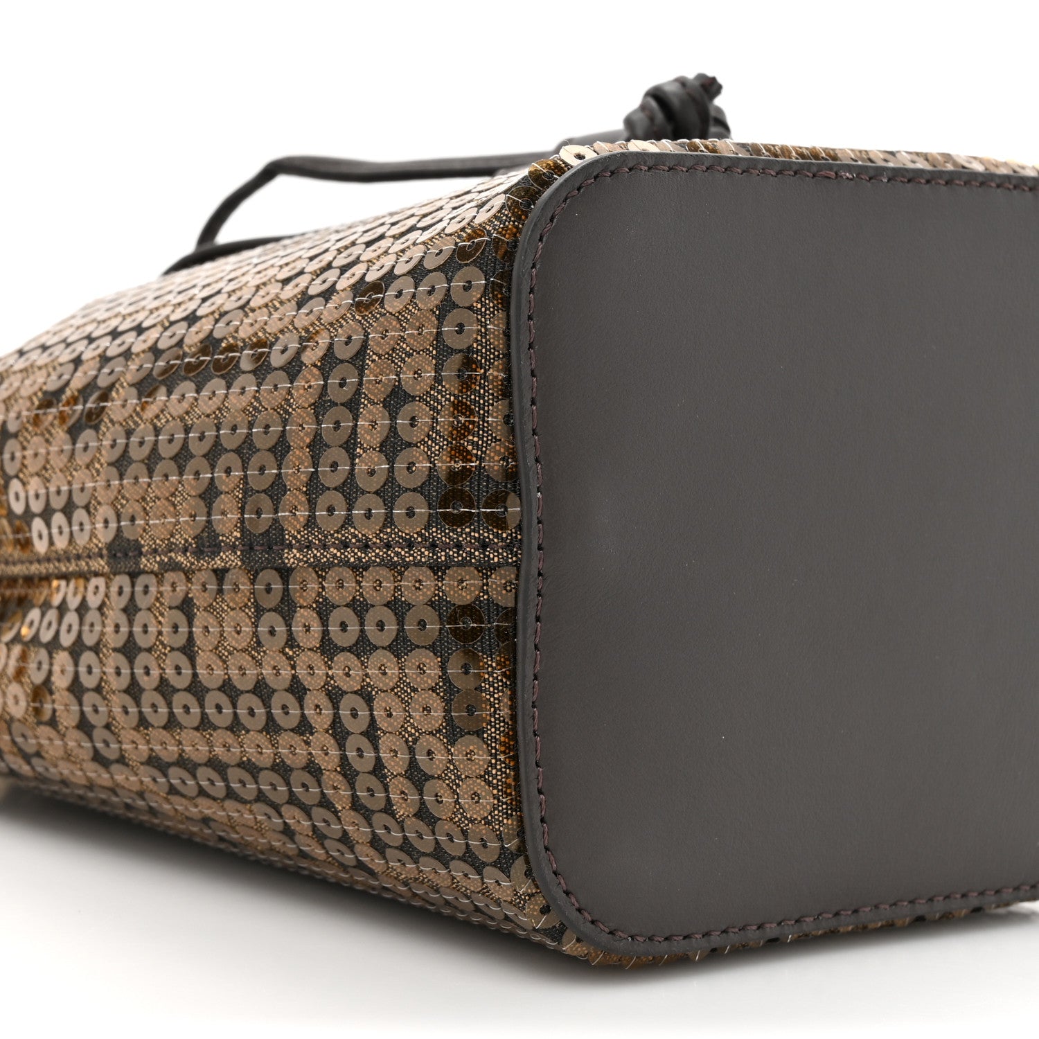 Fendi Fabric Jacquard Paillettes Vitello Seta FF 1974 Embroidered Mini Mon Tresor Bucket Bag Tobacco Moro 10 of 11