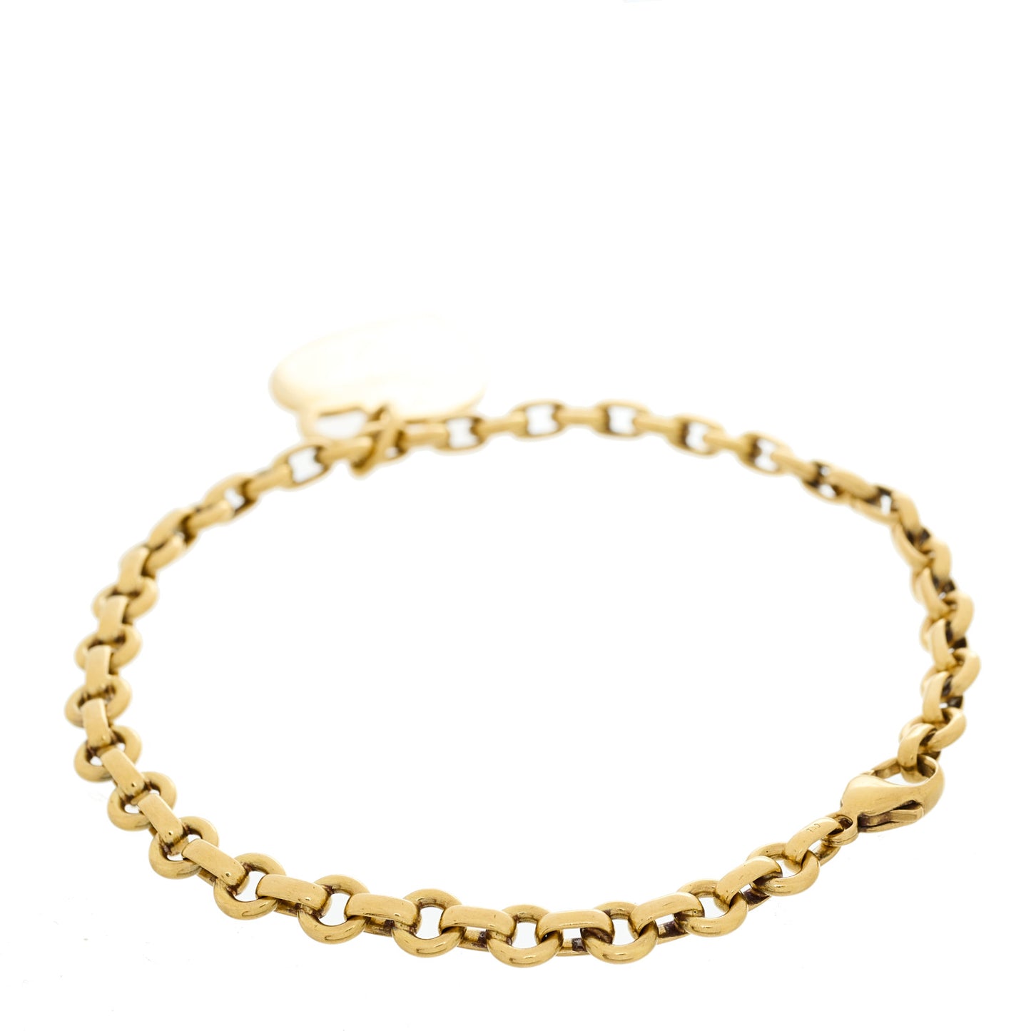 18K Yellow Gold Heart Tag Charm Bracelet