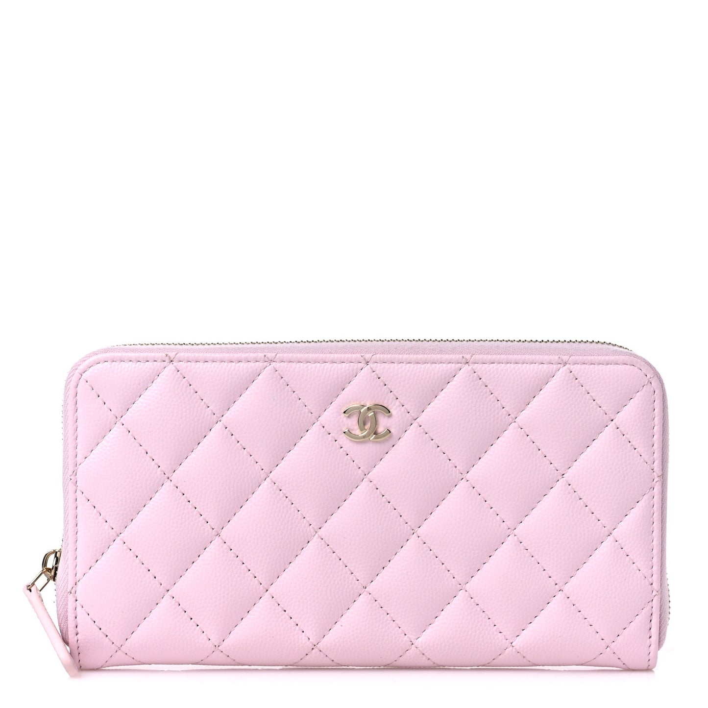 Caviar Quilted Large Gusset Zip Around Wallet Light Pink
