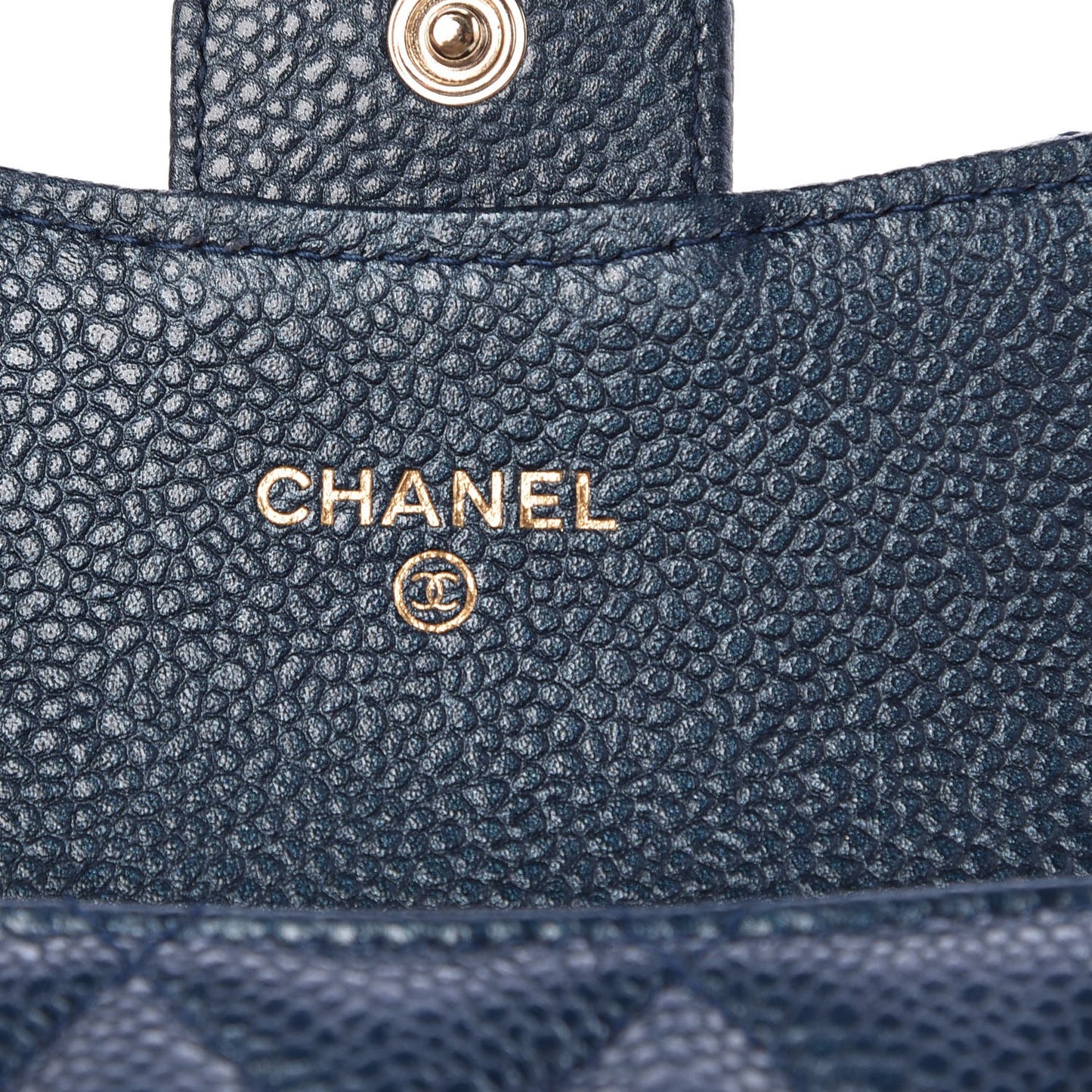 Metallic Caviar Quilted Flap Card Holder Wallet Dark Blue