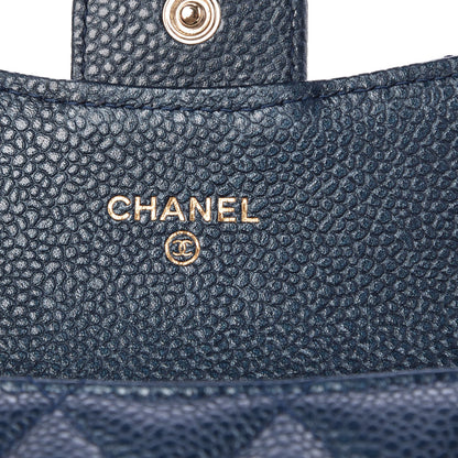 Chanel Metallic Caviar Quilted Flap Card Holder Wallet Dark Blue 7 of 9