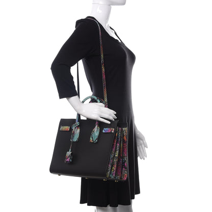 Saint Laurent Calfskin Embossed Python Small Sac De Jour Black Multicolor 2 of 9