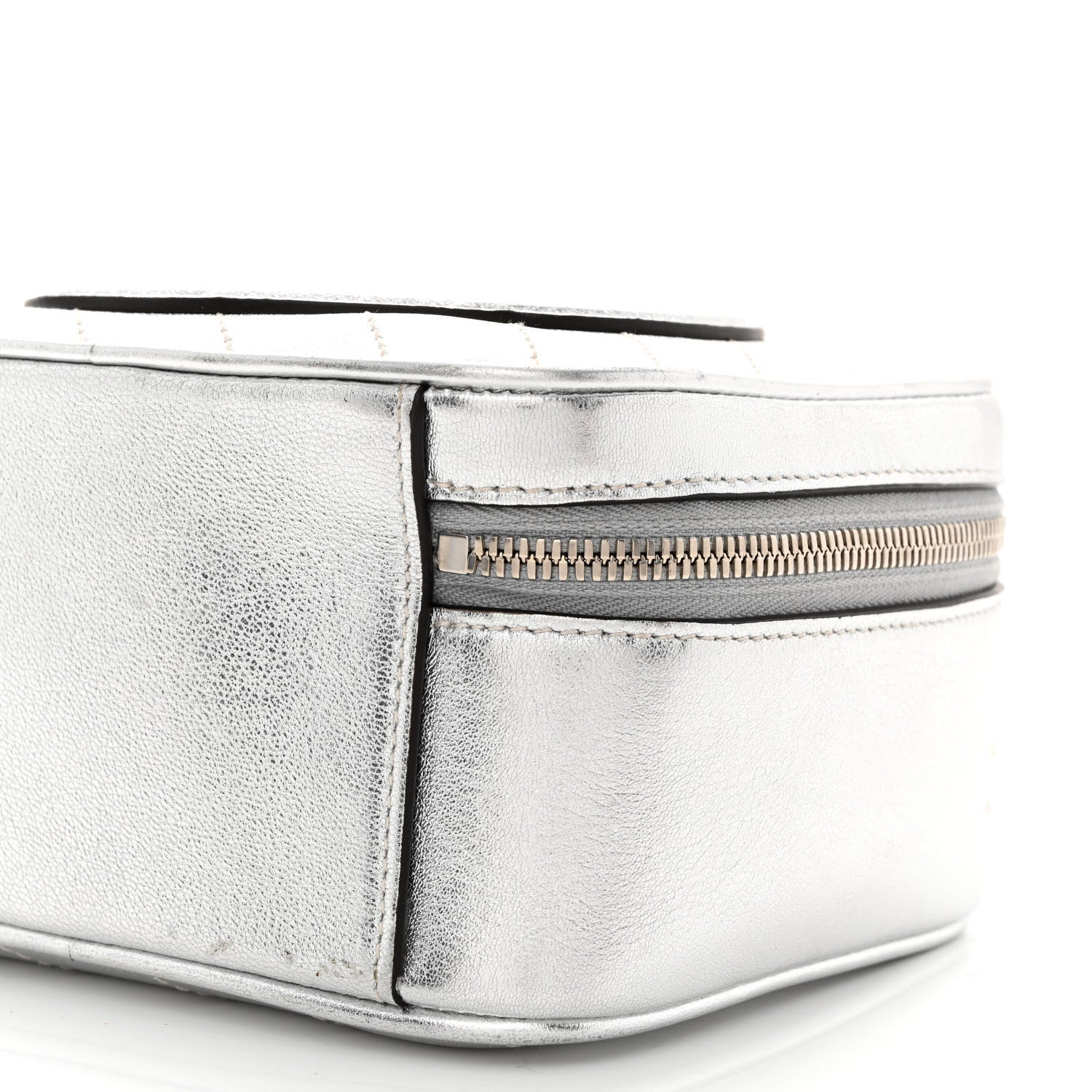 Gucci Metallic Sakai Be Green Calfskin Diagonal Stitched Blondie Top Handle Bag Silver 11 of 14