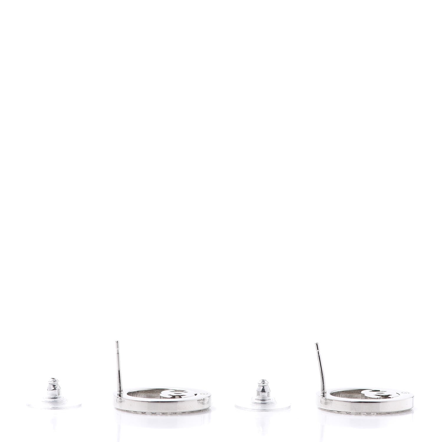 Chanel Crystal CC Round Earrings Silver 3 of 5