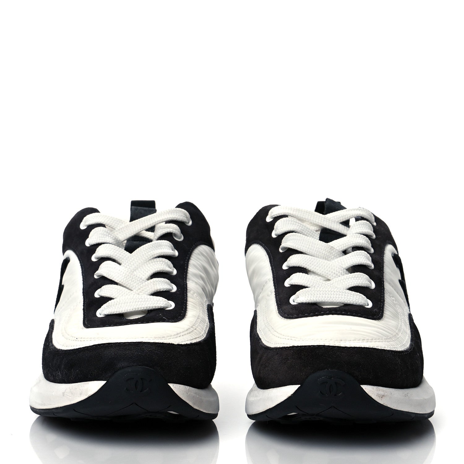 Chanel Nylon Suede Calfskin CC Sneakers 39.5 White Dark Grey 2 of 8