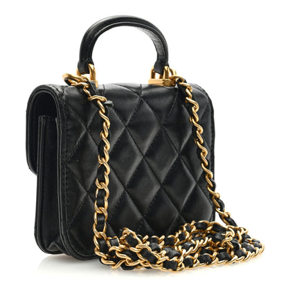 Chanel Lambskin Quilted Top Handle Flap Coin Purse With Chain Black 2 of 10