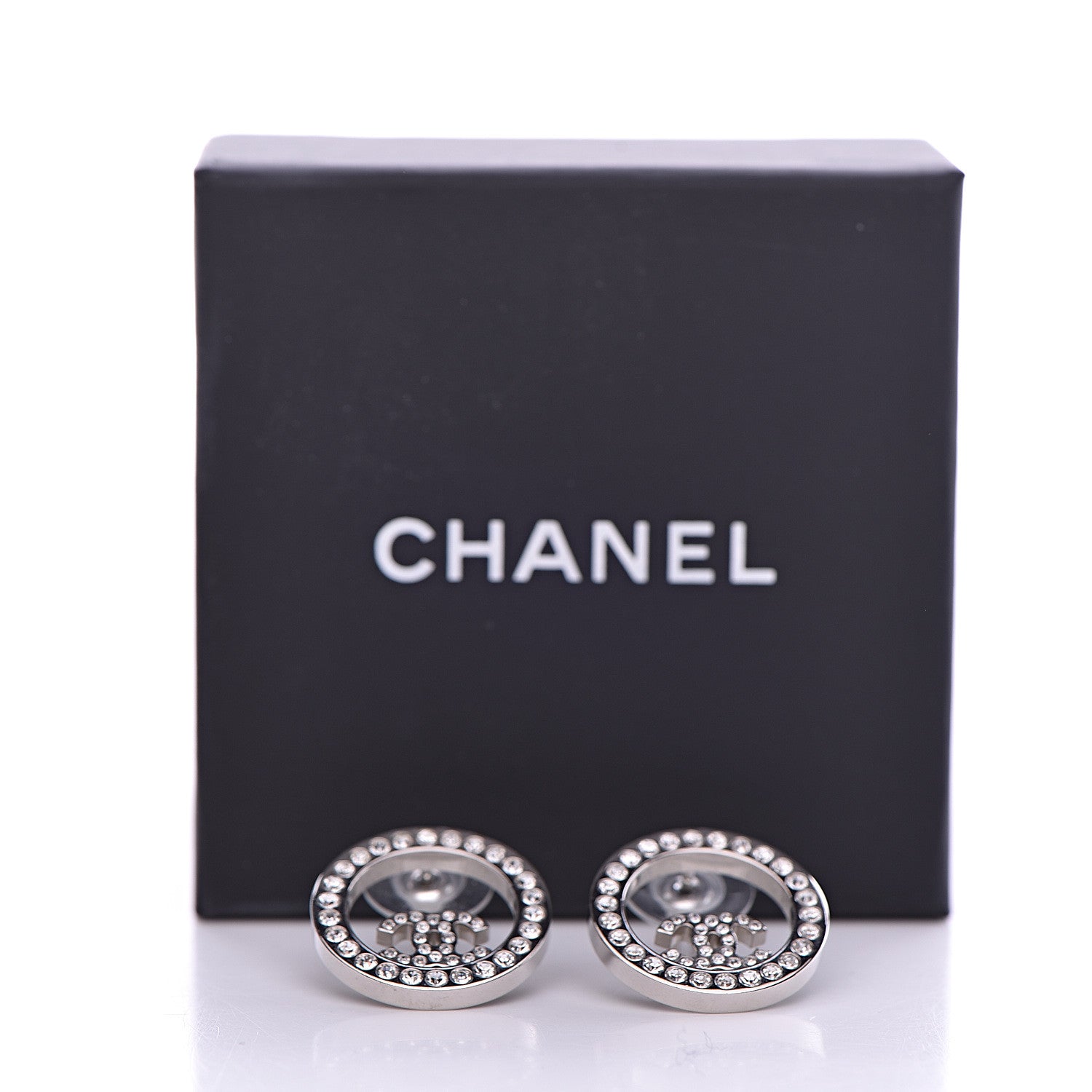 Chanel Crystal CC Round Earrings Silver 4 of 4