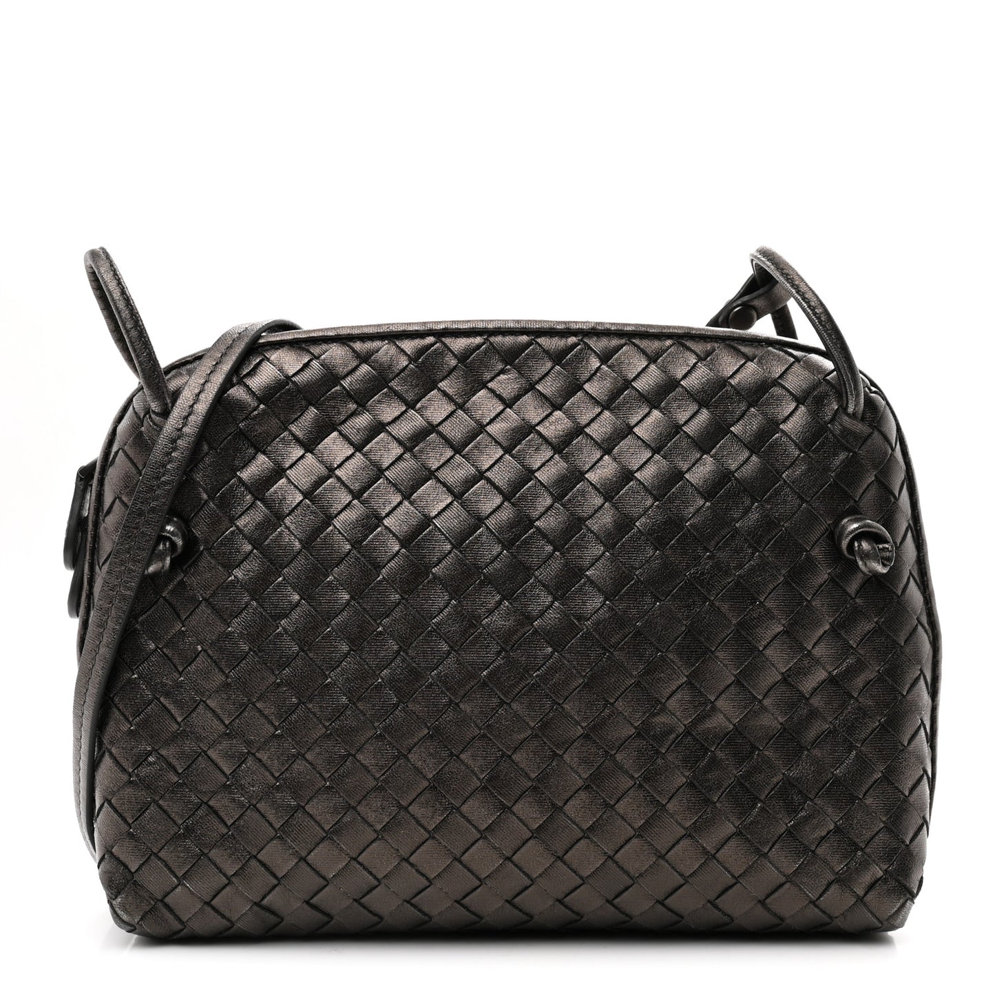 Metallic Nappa Intrecciato Nodini Crossbody Messenger Dark Grey