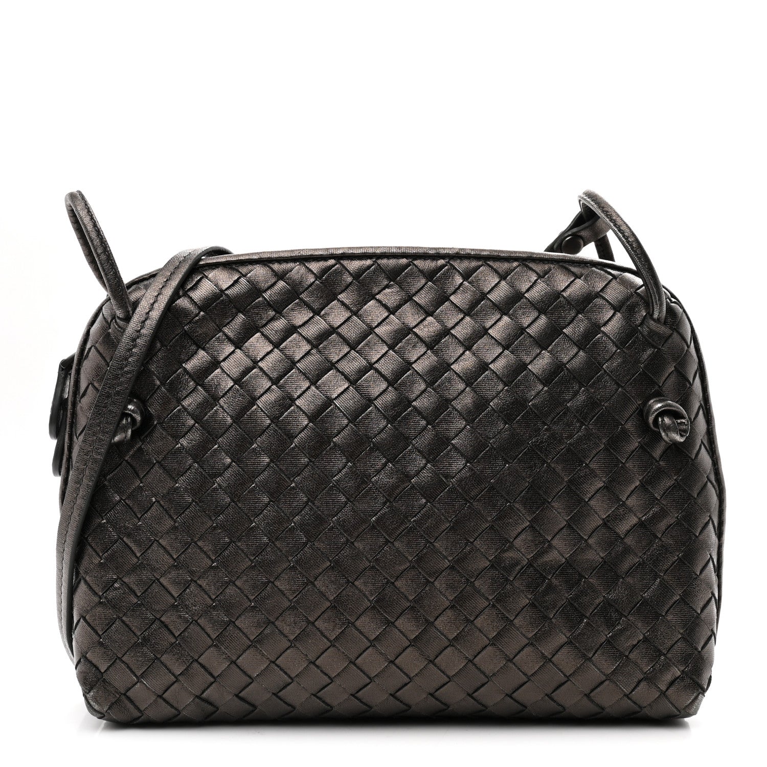 Bottega Veneta Metallic Nappa Intrecciato Nodini Crossbody Messenger Dark Grey 1 of 10