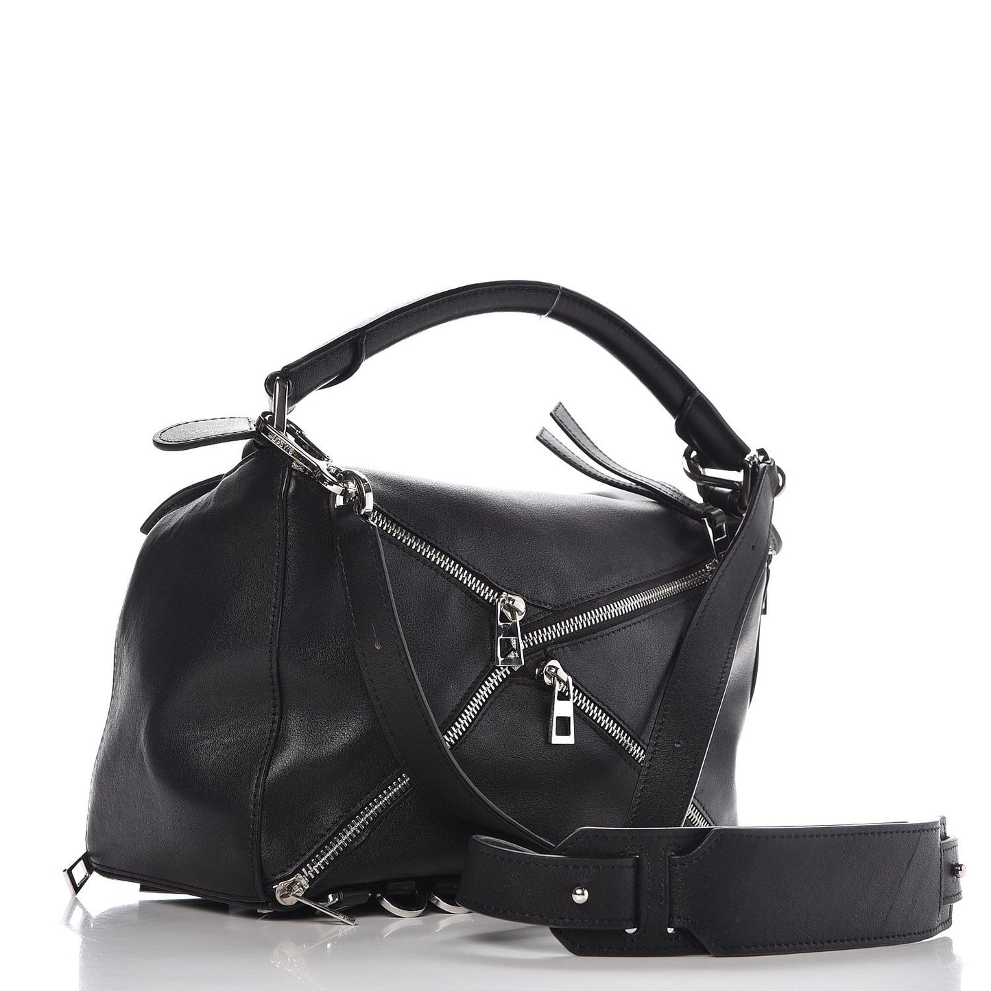 Calfskin Zipper Puzzle Bag Black