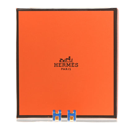 Hermes Rose Gold Lacquered Mini Pop H Earrings Bleu Sature 8 of 8
