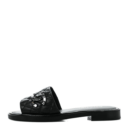 Chanel Shiny Goatskin Quilted CC Mules Sandals 36 Black 1 of 9