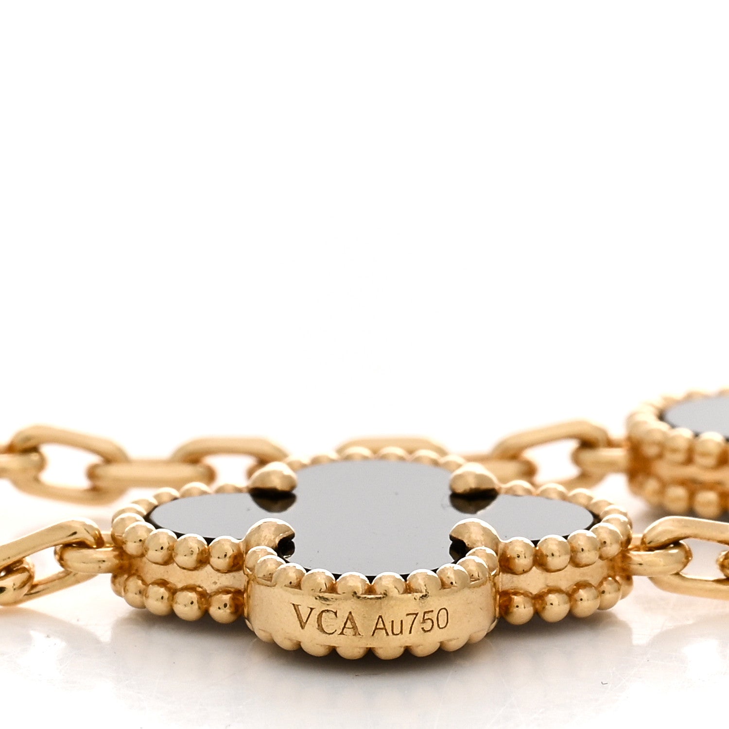 Van Cleef & Arpels 18K Yellow Gold Black Onyx 5 Motifs Vintage Alhambra Bracelet 3 of 4