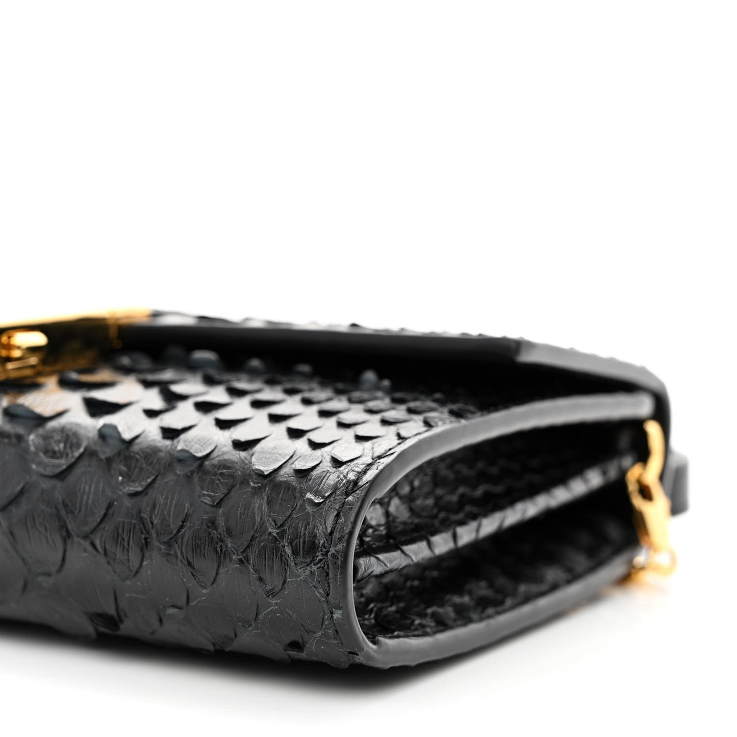 Semi Shiny Snakeskin 001 Chain Wallet Black