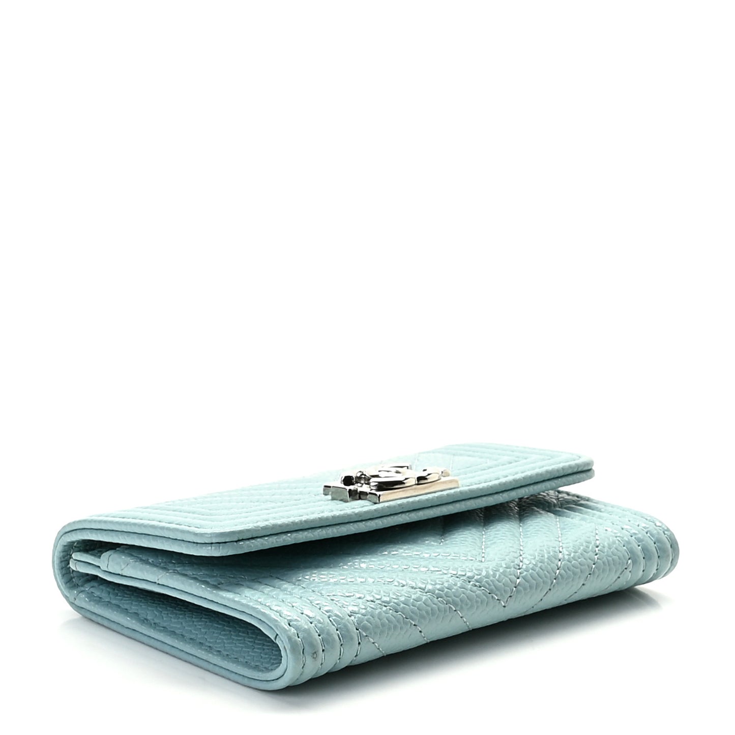 Caviar Chevron Quilted Boy Card Holder Light Blue