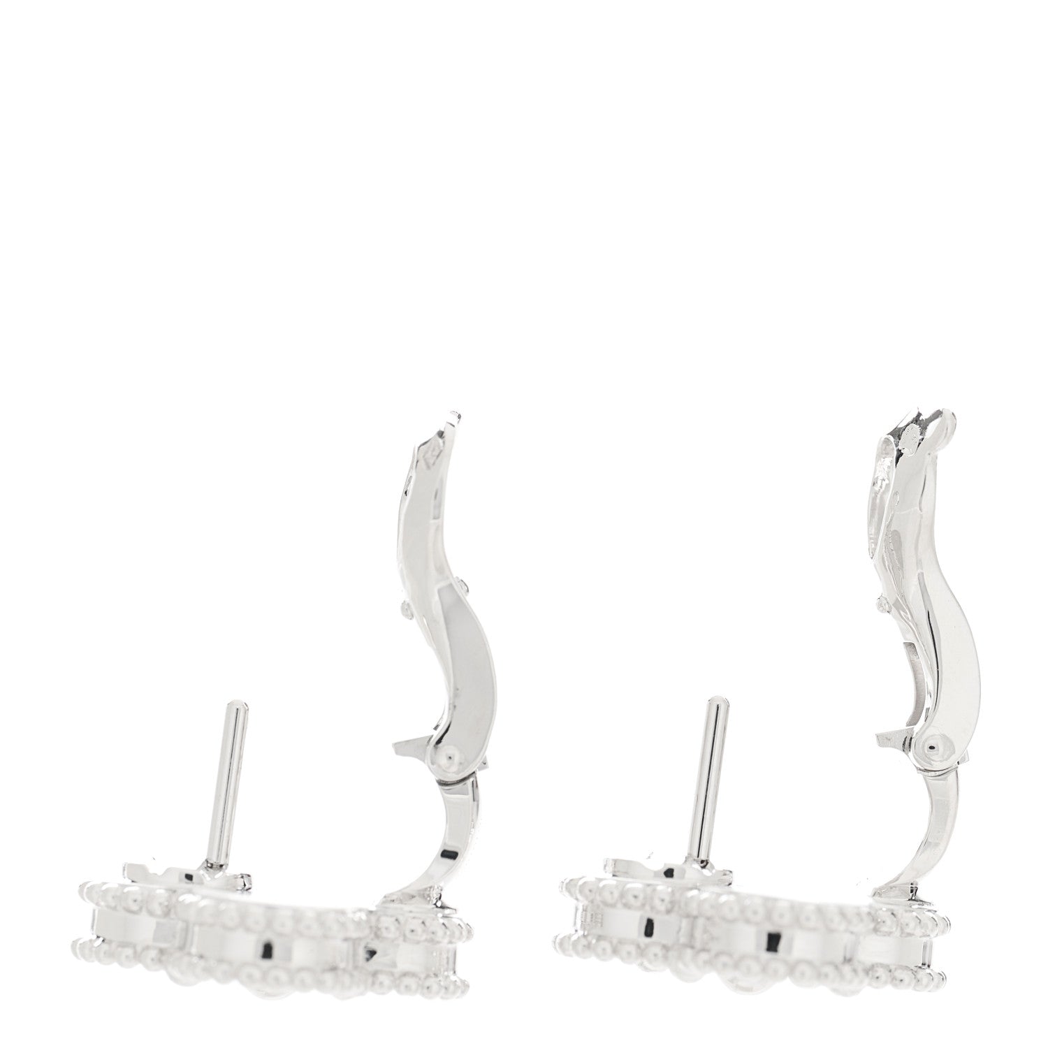 Van Cleef & Arpels 18K White Gold Guilloche Vintage Alhambra Earrings 3 of 5