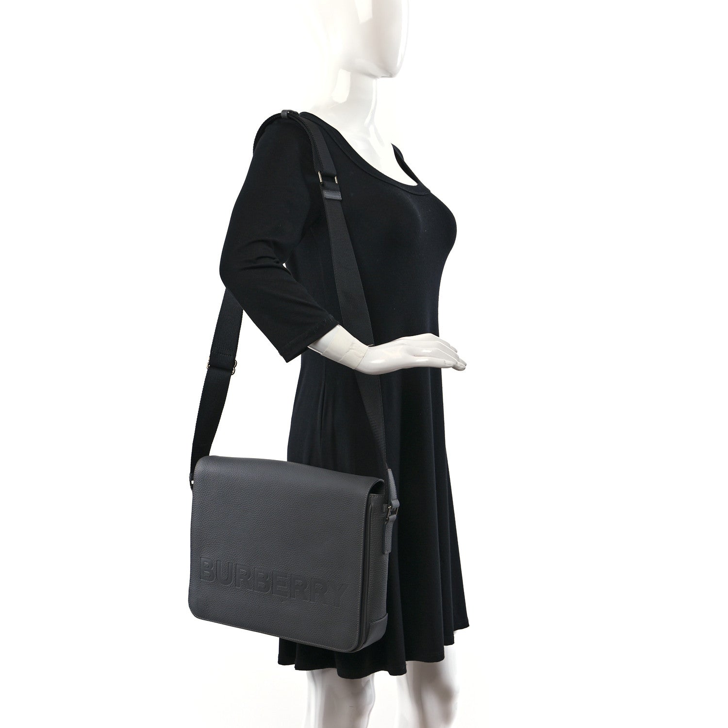 Burberry Grainy Calfskin Embossed Bruno Messenger Charcoal Grey 2 of 8