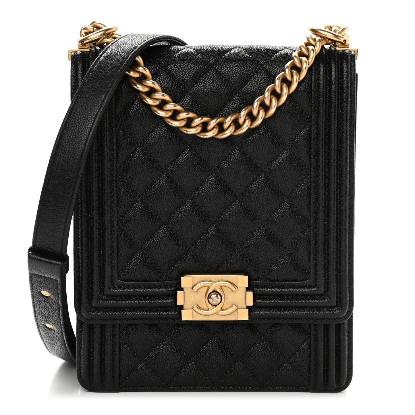 Caviar Quilted North South Boy Flap Black
