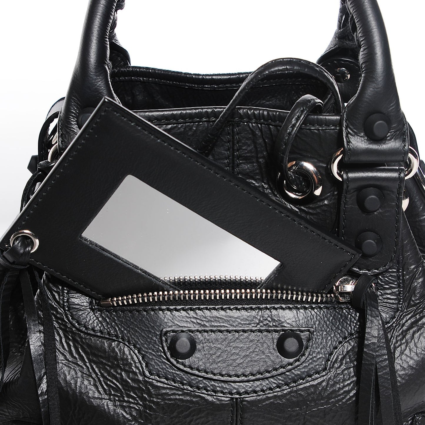 Matte Goatskin Rubber Covered Classic Hardware Mini Pompon Black