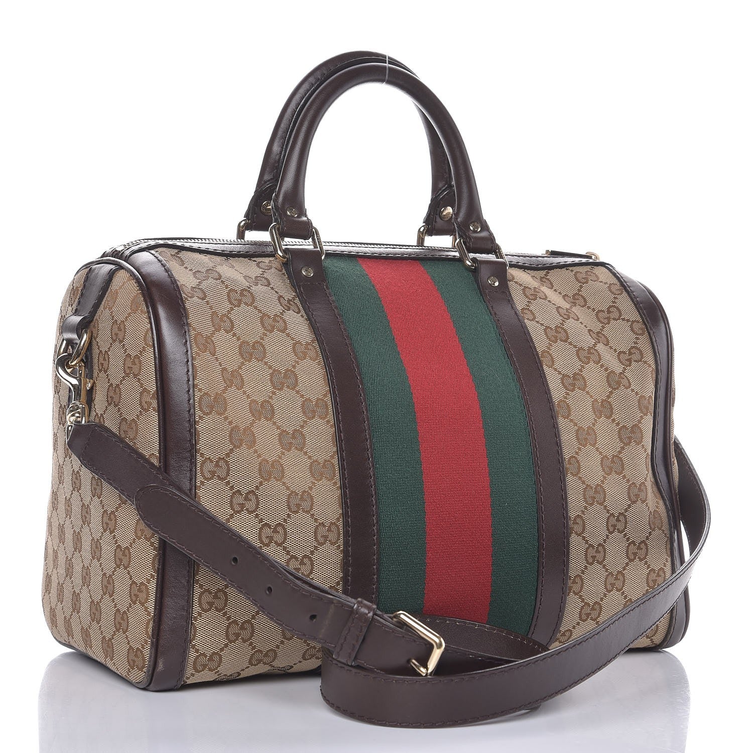 Gucci Monogram Vintage Web Medium Boston Dark Brown 4 of 13