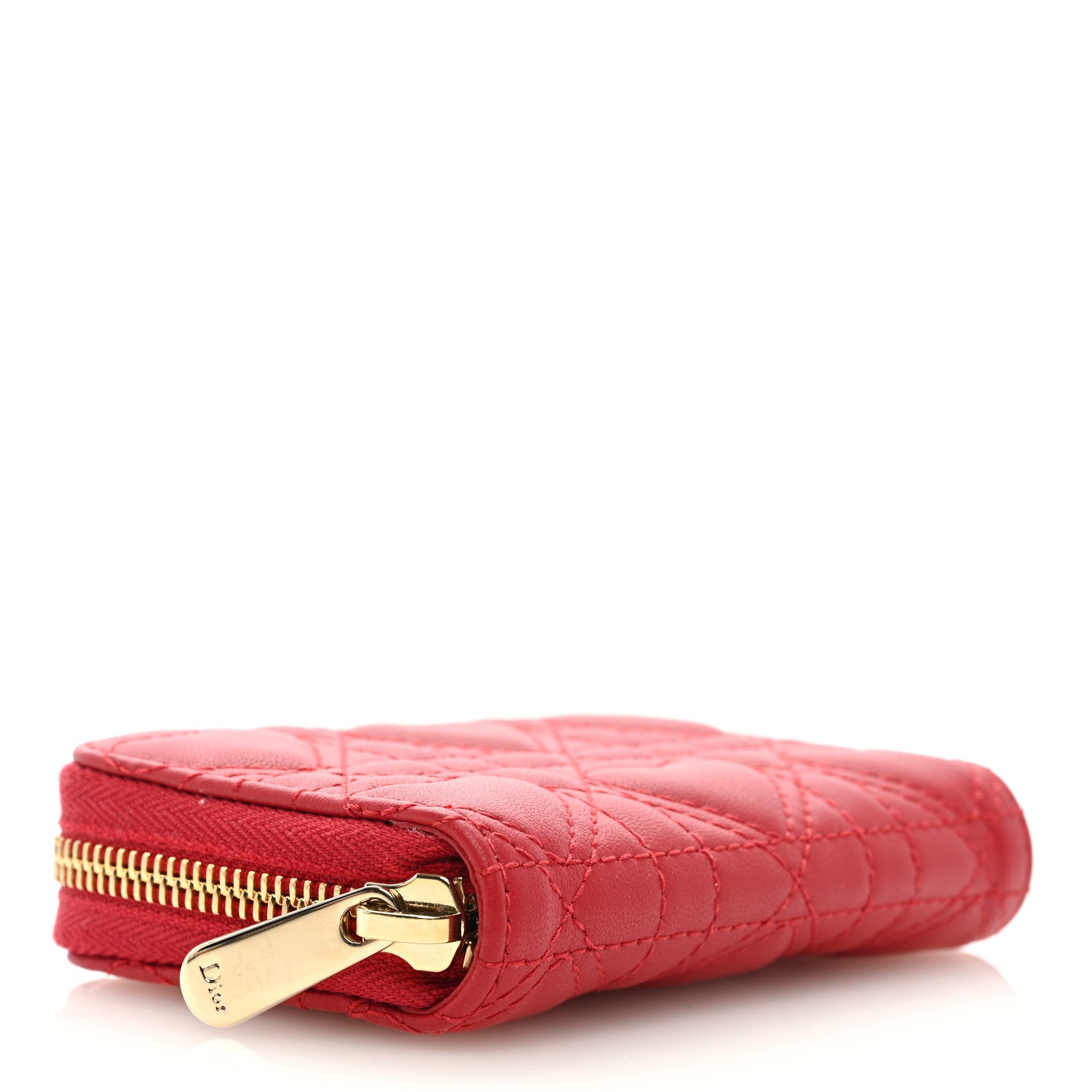 Christian Dior Lambskin Cannage Dioramour Small Lady Dior Voyageur Coin Purse Wallet Spicy Red 4 of 7
