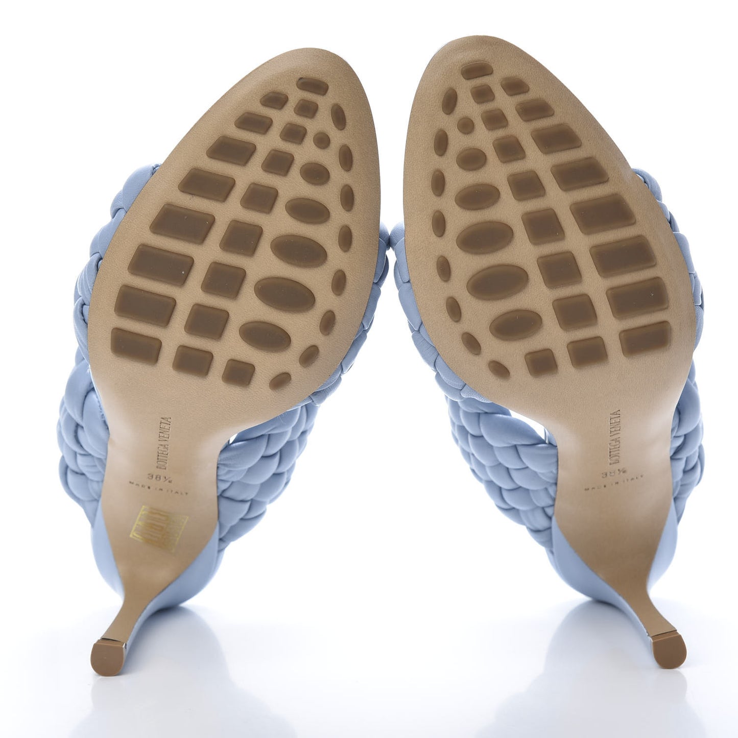 Nappa Twisted Padded Intrecciato Curve Slide Sandals 38.5 Ice