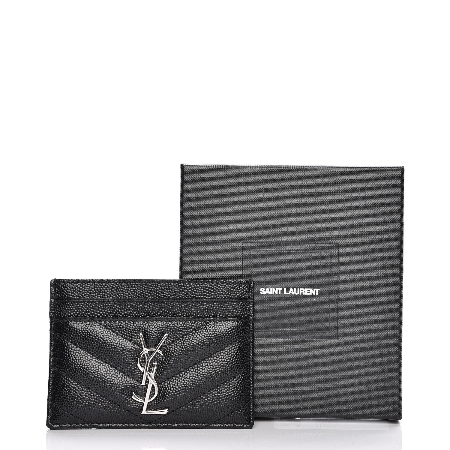 Saint Laurent Grain De Poudre Matelasse Chevron Monogram Credit Card Case Black 8 of 8