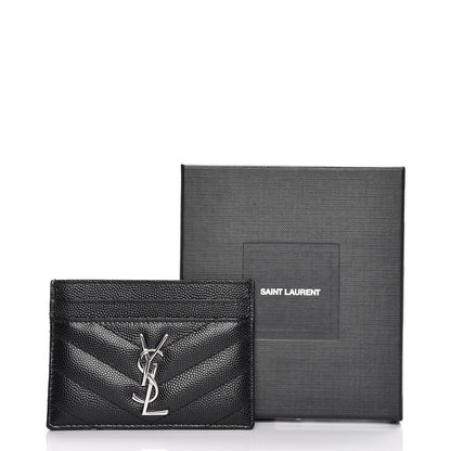 Saint Laurent Grain De Poudre Matelasse Chevron Monogram Credit Card Case Black 8 of 8