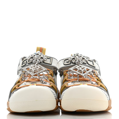 Gucci Mesh Fabric Tinsel Sport Sandals 38 White Silver 2 of 10