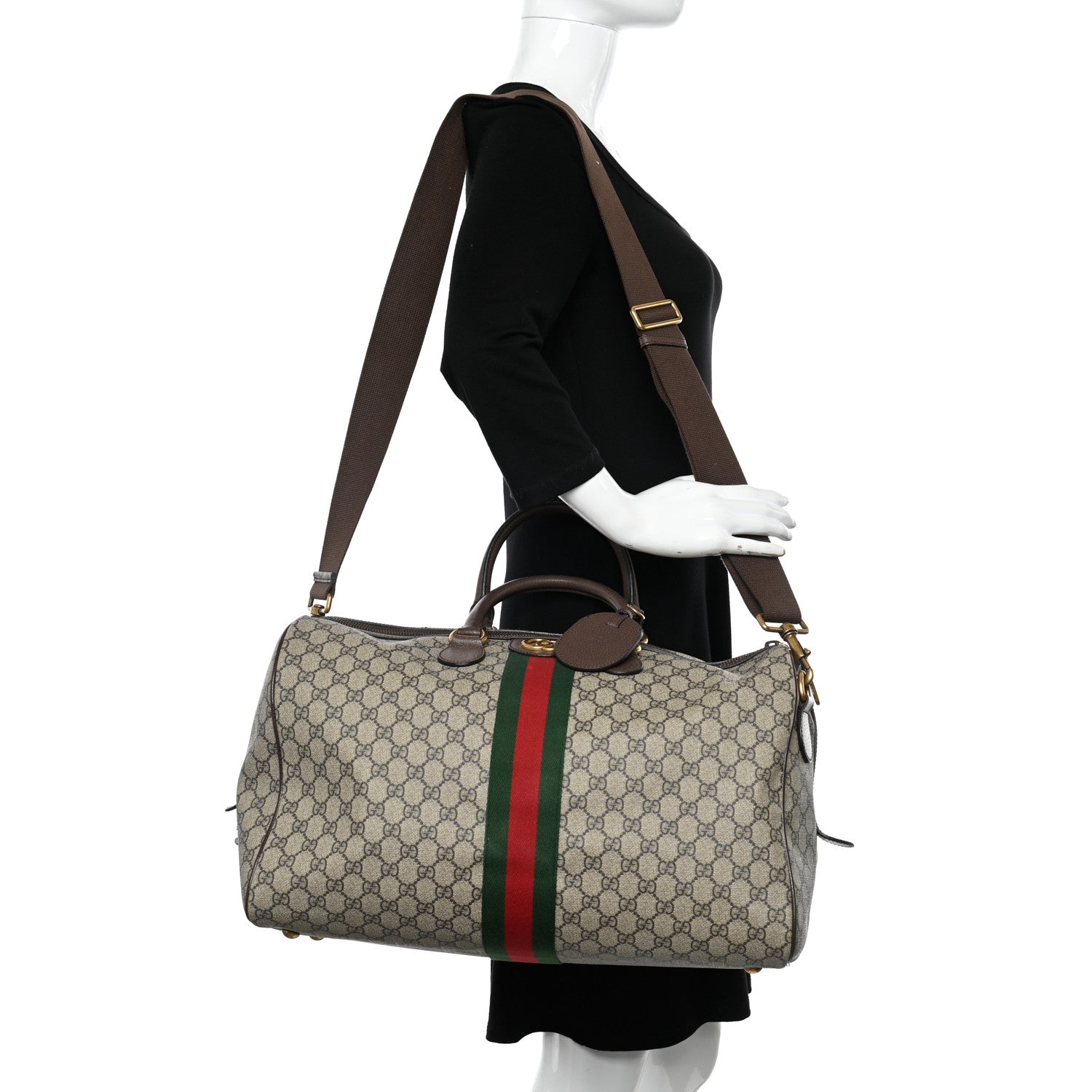 Gucci GG Supreme Monogram Textured Dollar Calfskin Web Medium Ophidia Carry-On Duffle Bag Beige Ebony New Acero 2 of 10