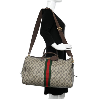 Gucci GG Supreme Monogram Textured Dollar Calfskin Web Medium Ophidia Carry-On Duffle Bag Beige Ebony New Acero 2 of 10