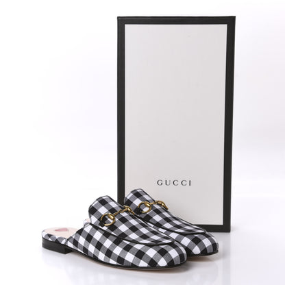 Gucci Cotton Gingham Womens Princetown Slippers 35 White Black 10 of 10