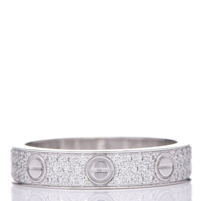 Cartier 18K White Gold Diamond 4mm LOVE Wedding Paved Band Ring 51 5.75 4 of 7