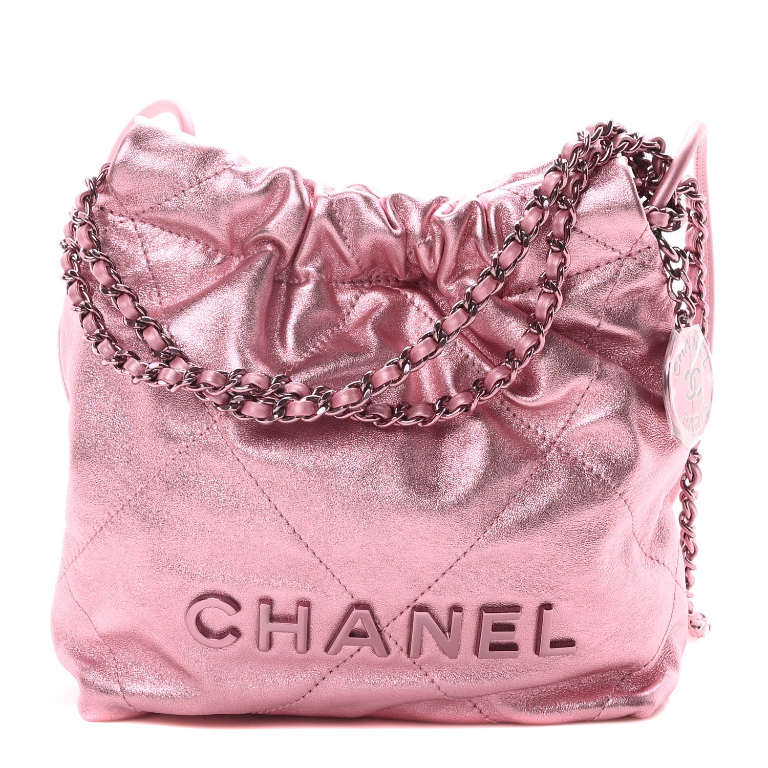 Chanel Metallic Lambskin Lacquered Monochrome Quilted Mini Chanel 22 Pink 1 of 10
