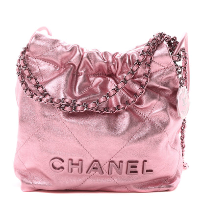 Chanel Metallic Lambskin Lacquered Monochrome Quilted Mini Chanel 22 Pink 1 of 10