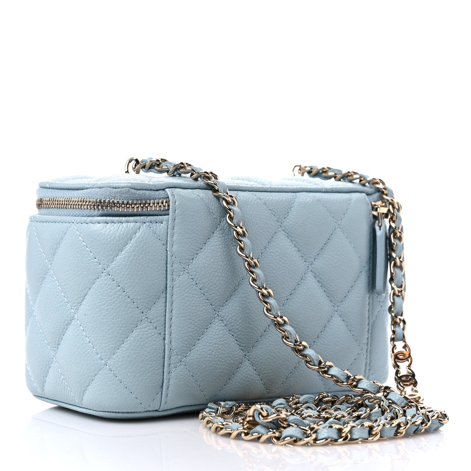 Chanel Caviar Quilted Small Tiny CC Vanity Case With Chain Light Blue 3 of 10