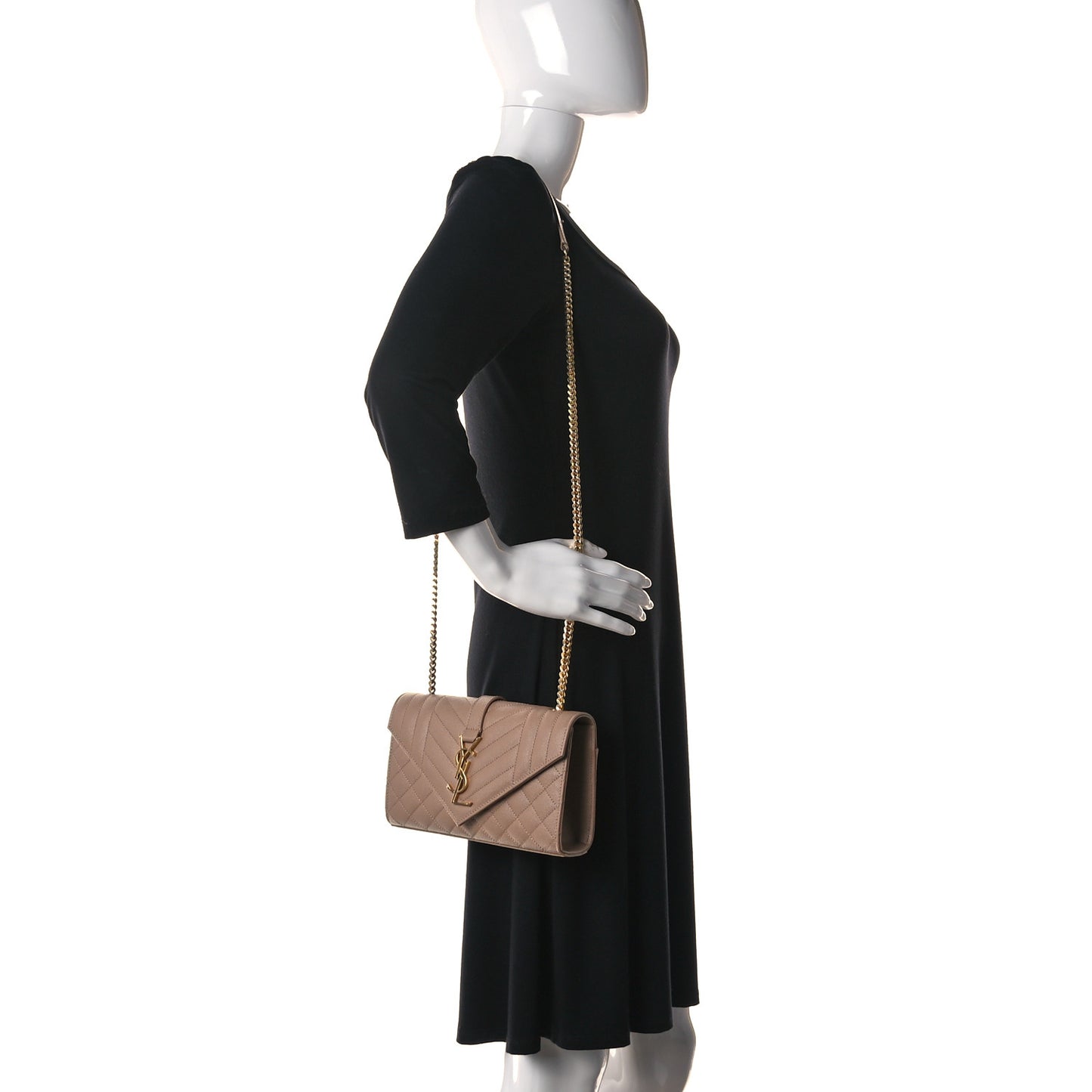 Grain De Poudre Textured Mixed Matelasse Triquilt Small Monogram Satchel Dark Beige