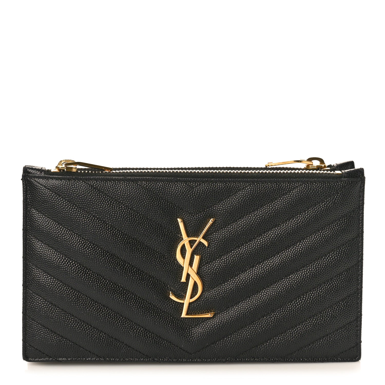 Saint Laurent Grain De Poudre Matelasse Chevron Monogram Double Zip Wallet Black 1 of 10