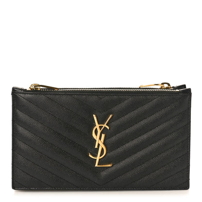 Saint Laurent Grain De Poudre Matelasse Chevron Monogram Double Zip Wallet Black 1 of 10