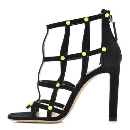Jimmy Choo Suede Neon Studded Tina 100 Sandals 35.5 Black 1 of 10