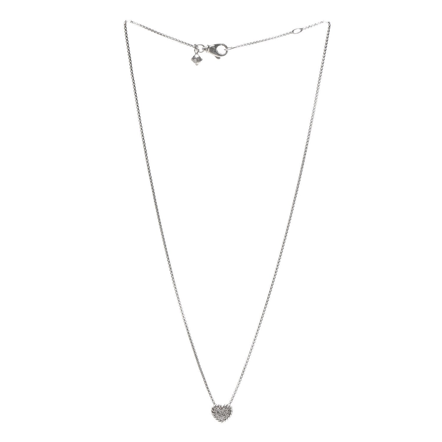 Sterling Silver Diamond Petite Pave Heart Necklace