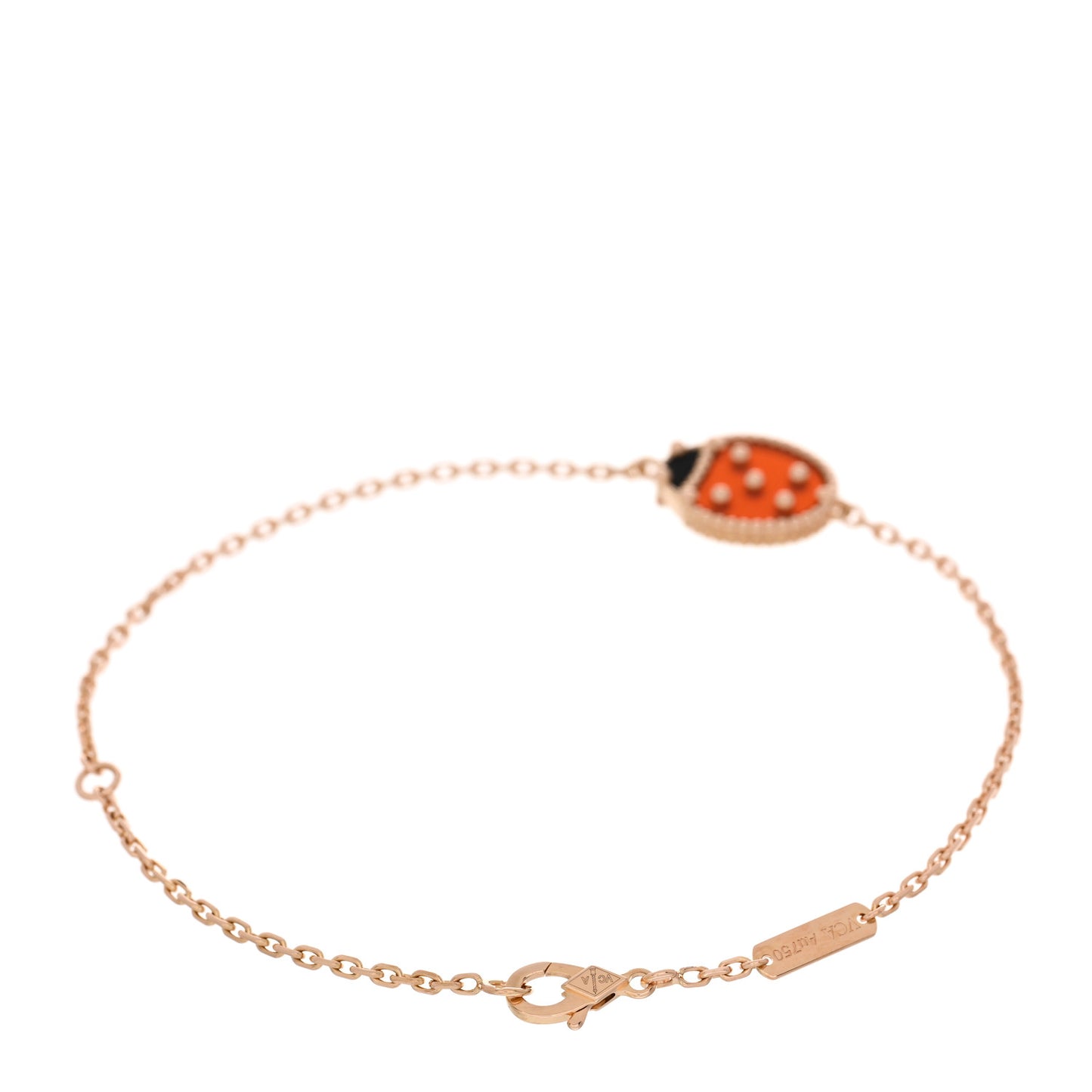18K Rose Gold Carnelian Onyx Lucky Spring Closed Wing Ladybug Bracelet