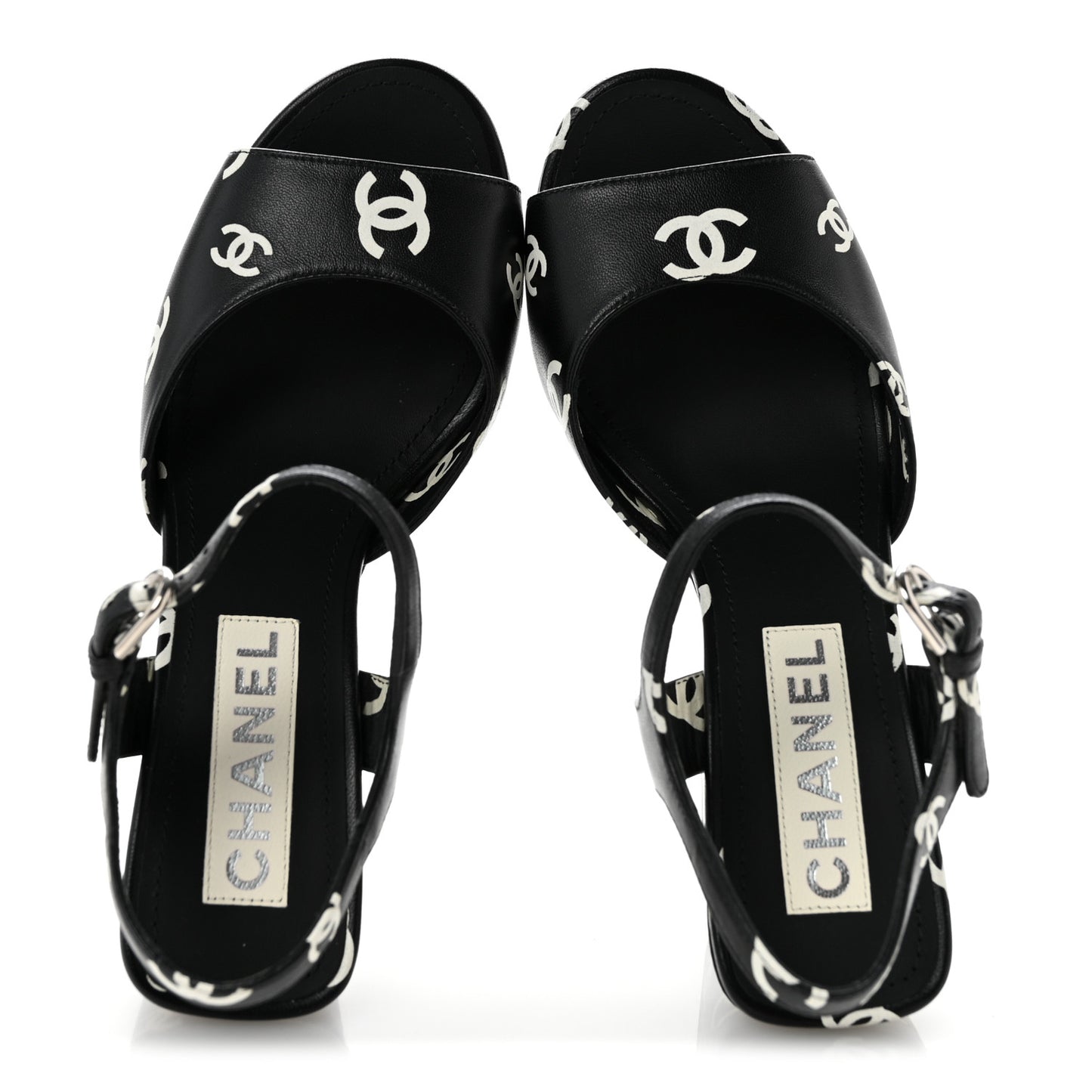 Printed Lambskin CC Sandals 37 Black White 37 Black White