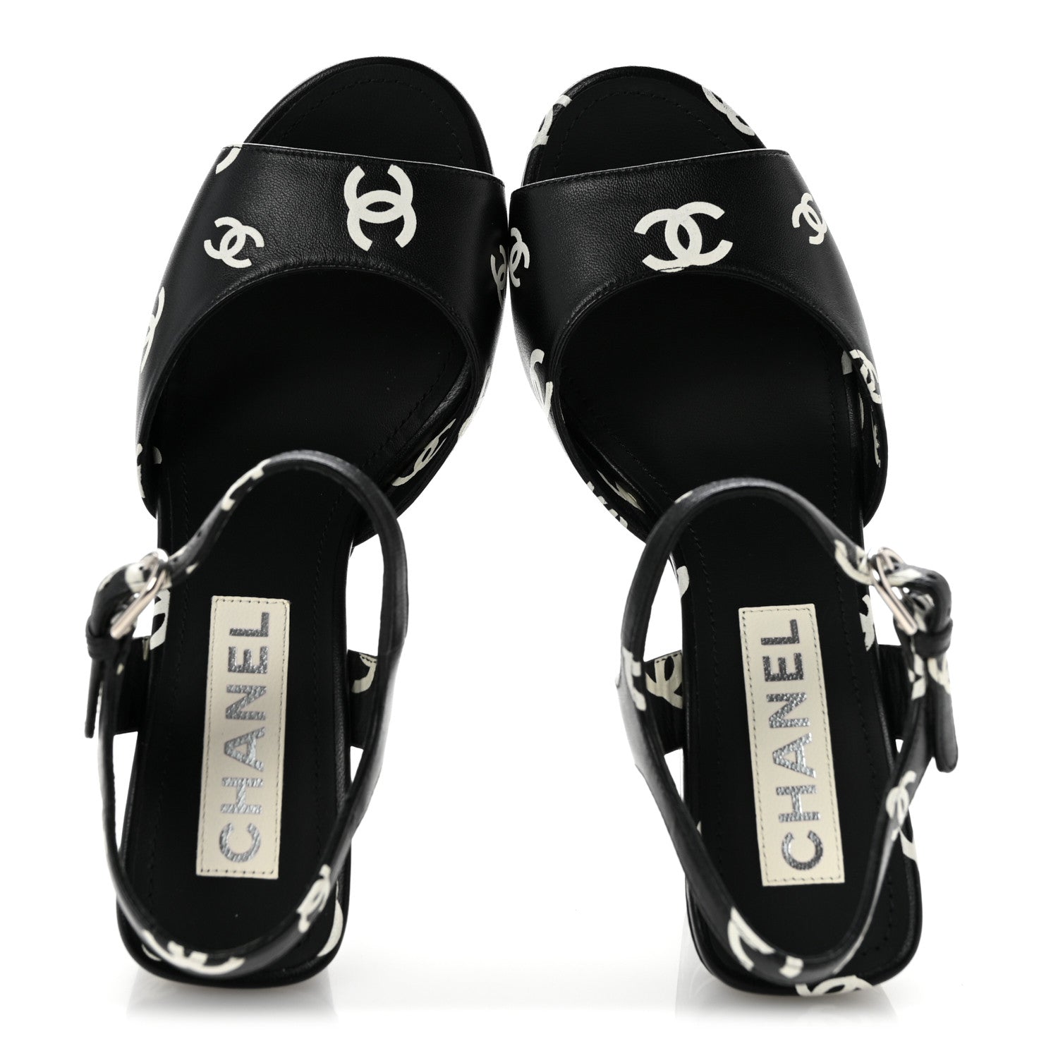 Chanel Printed Lambskin CC Sandals 37 Black White 37 Black White 2 of 10