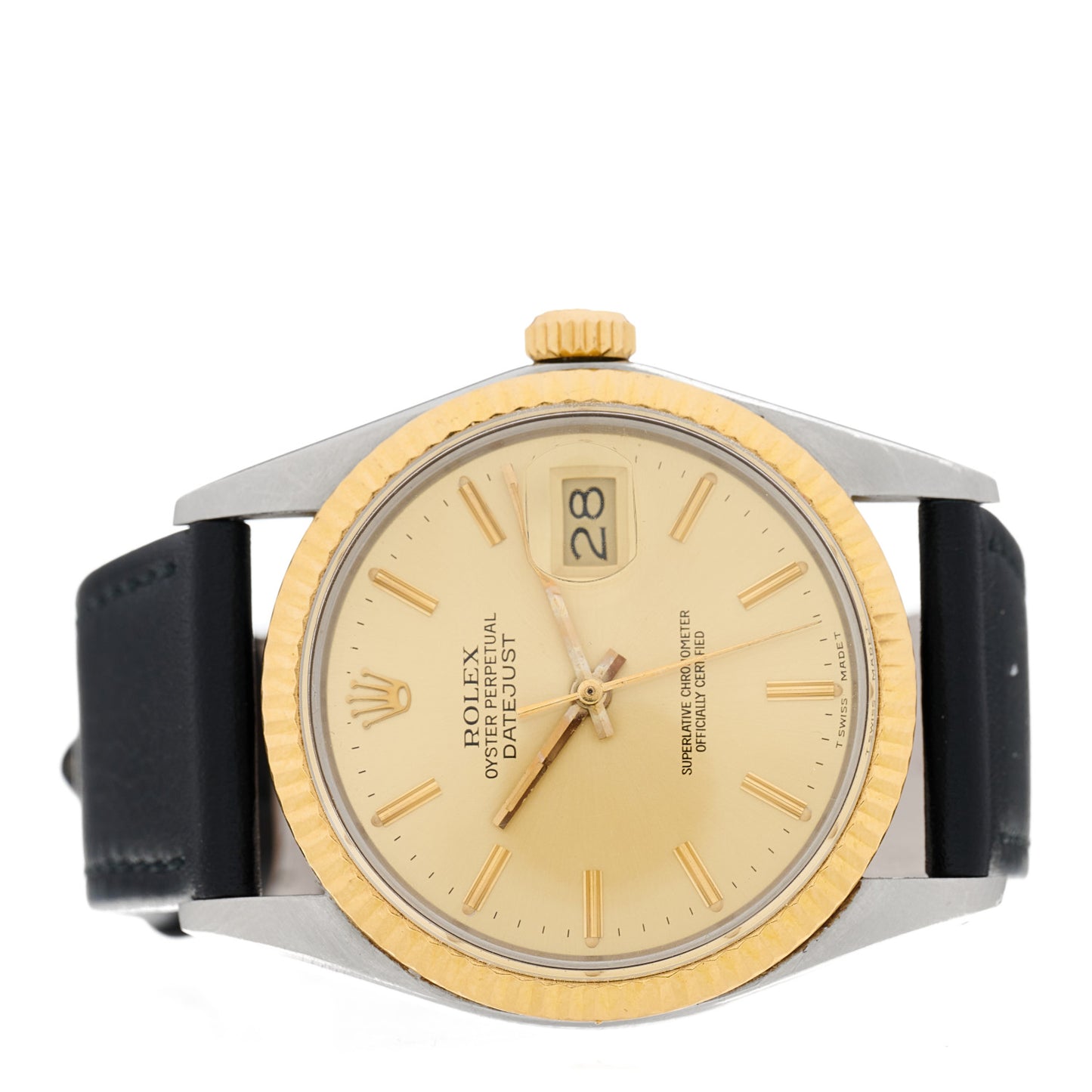 Stainless Steel 18K Yellow Gold Calfskin 36mm Oyster Perpetual Datejust Watch Champagne 16013