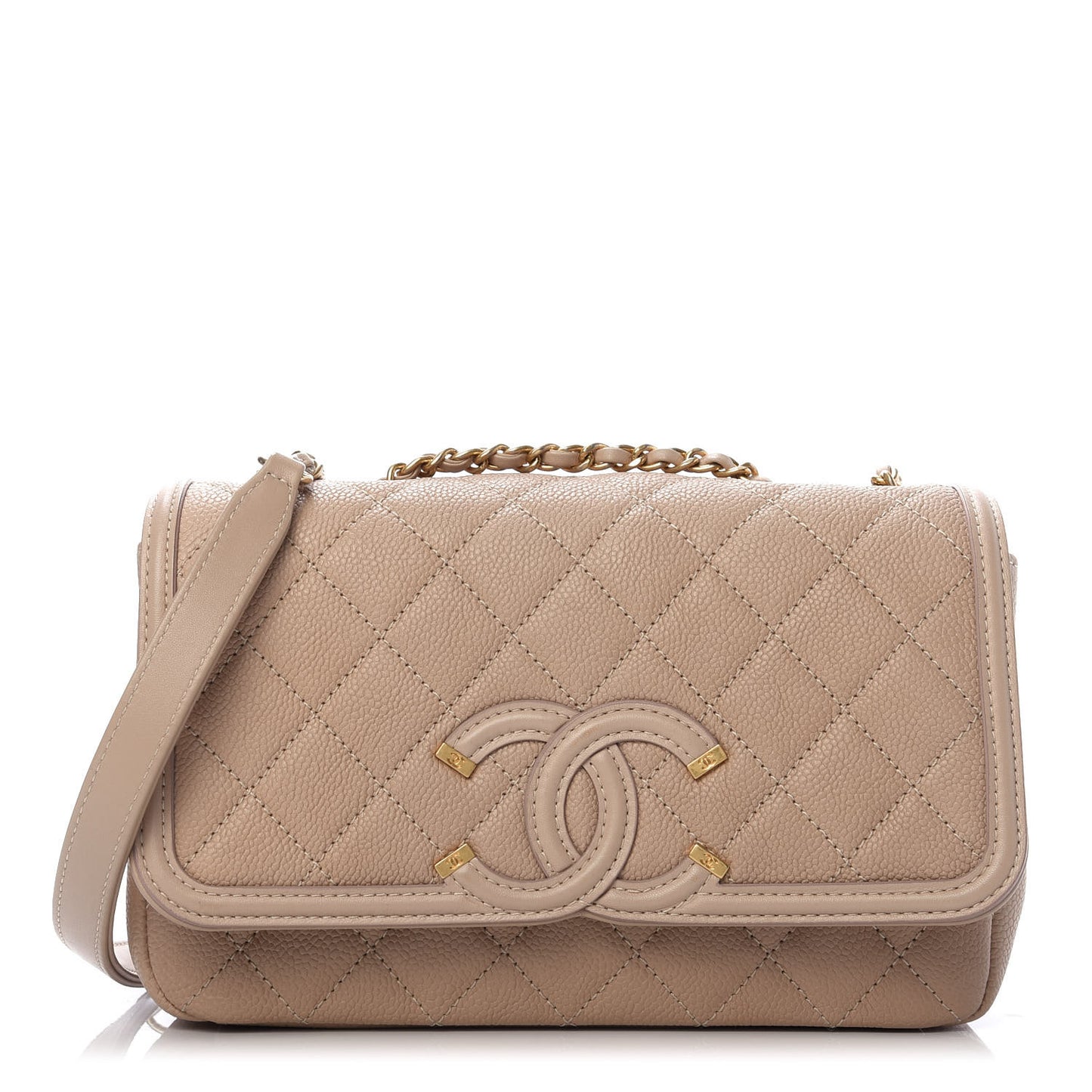 Caviar Quilted Small CC Filigree Flap Beige